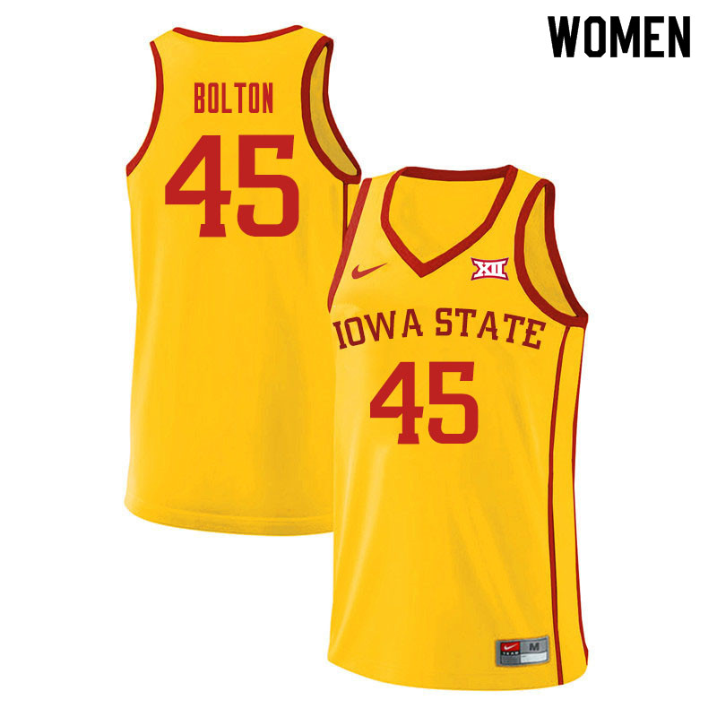 Women #45 Rasir Bolton Iowa State Cyclones College Basketball Jerseys Sale-Yellow